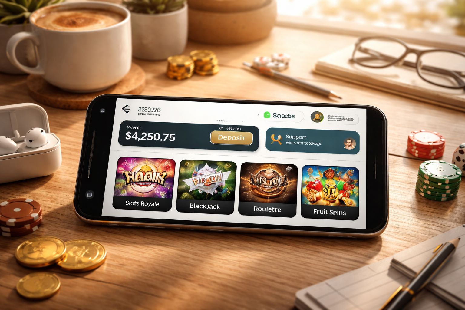 Mobile-first casino access scene with premium gaming interface and welcoming support atmosphere for JEETBO7