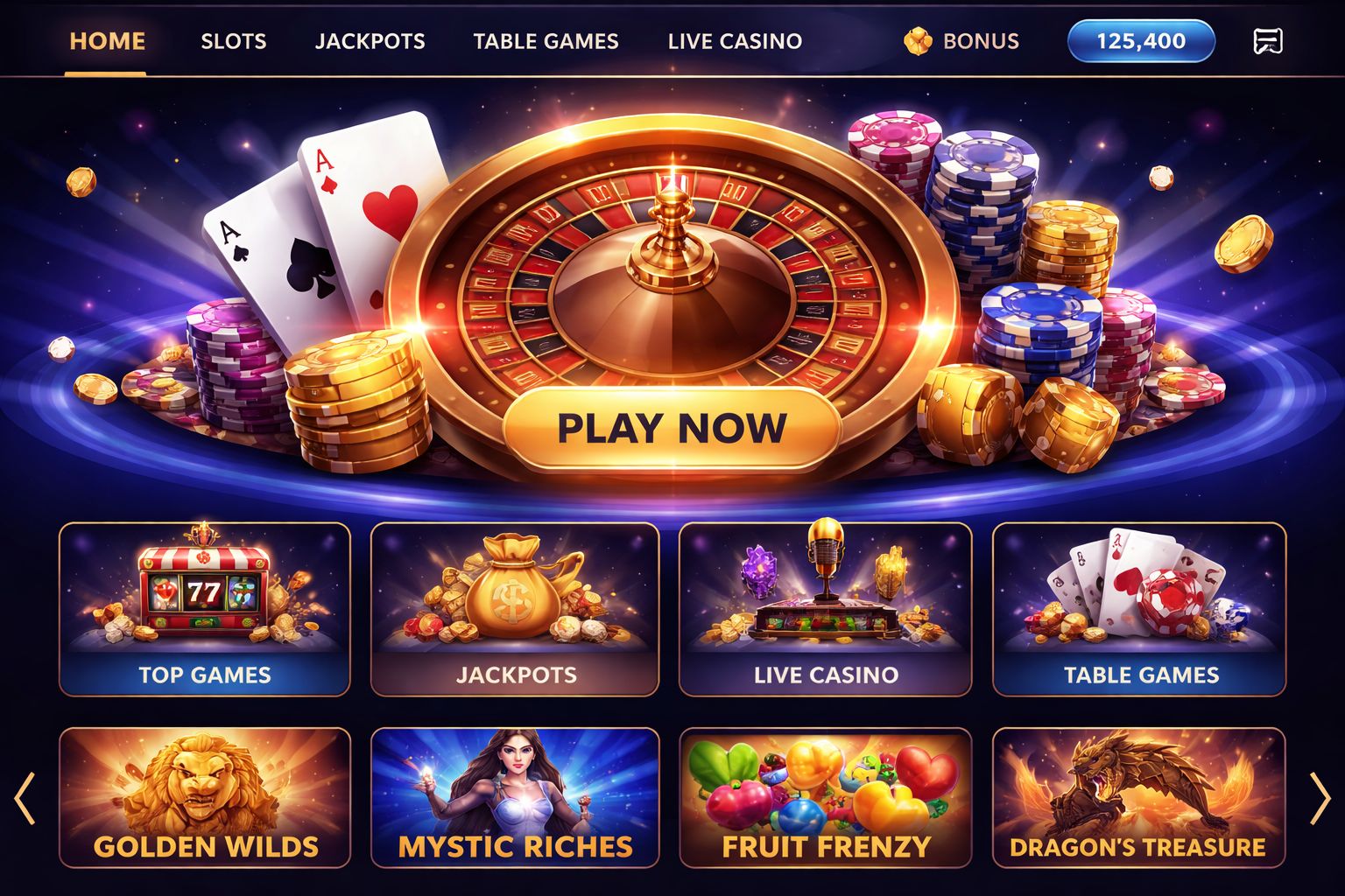 Modern casino dashboard with glowing chips, cards and live table visuals representing trusted JEETBO7 entertainment