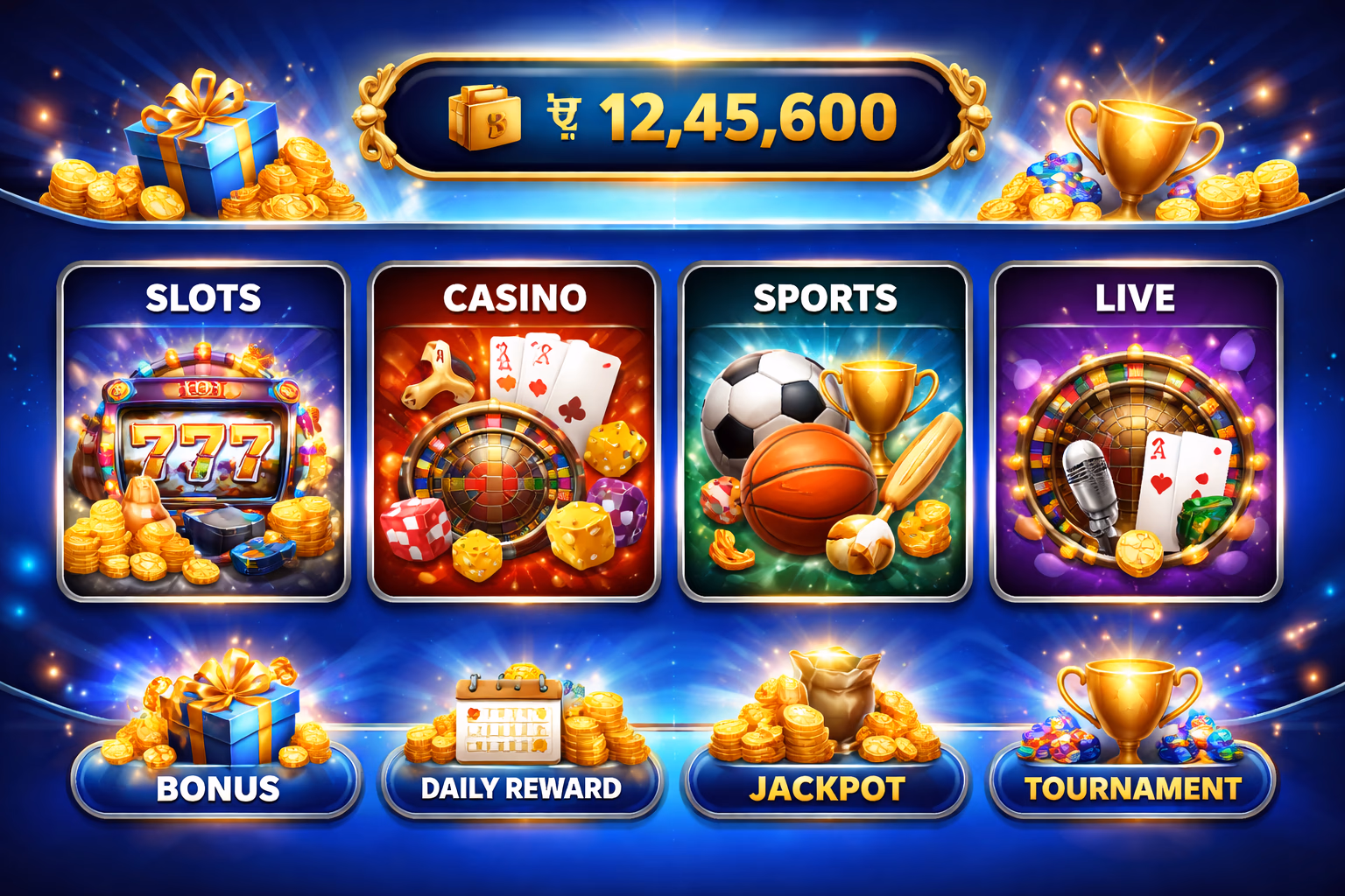 Premium player dashboard concept with wallet, bonus icons and JEETBO7 themed gaming interface in bright colors